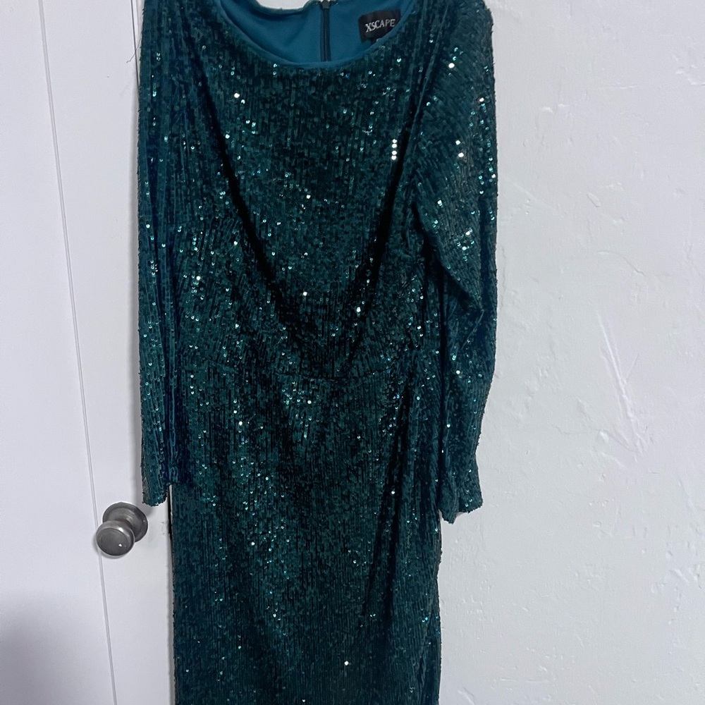 Xscape Emerald Sequin Long Sleeve Dress
